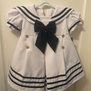 Nautical-Inspired White and Black Kids Formal Dress